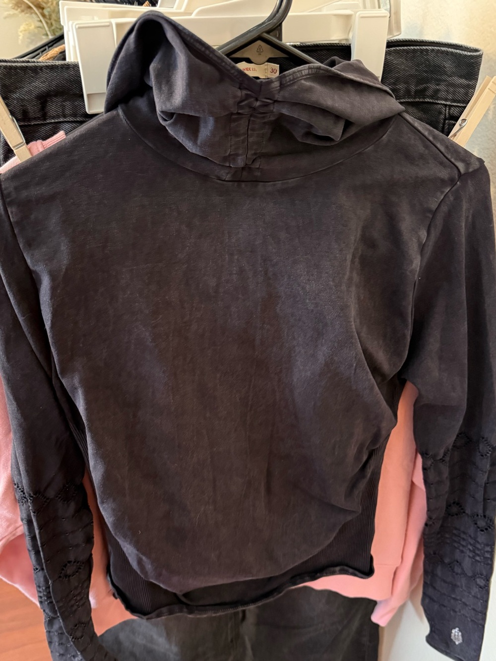 Free people FP movement Black Long Sleeve Top with hood size medium